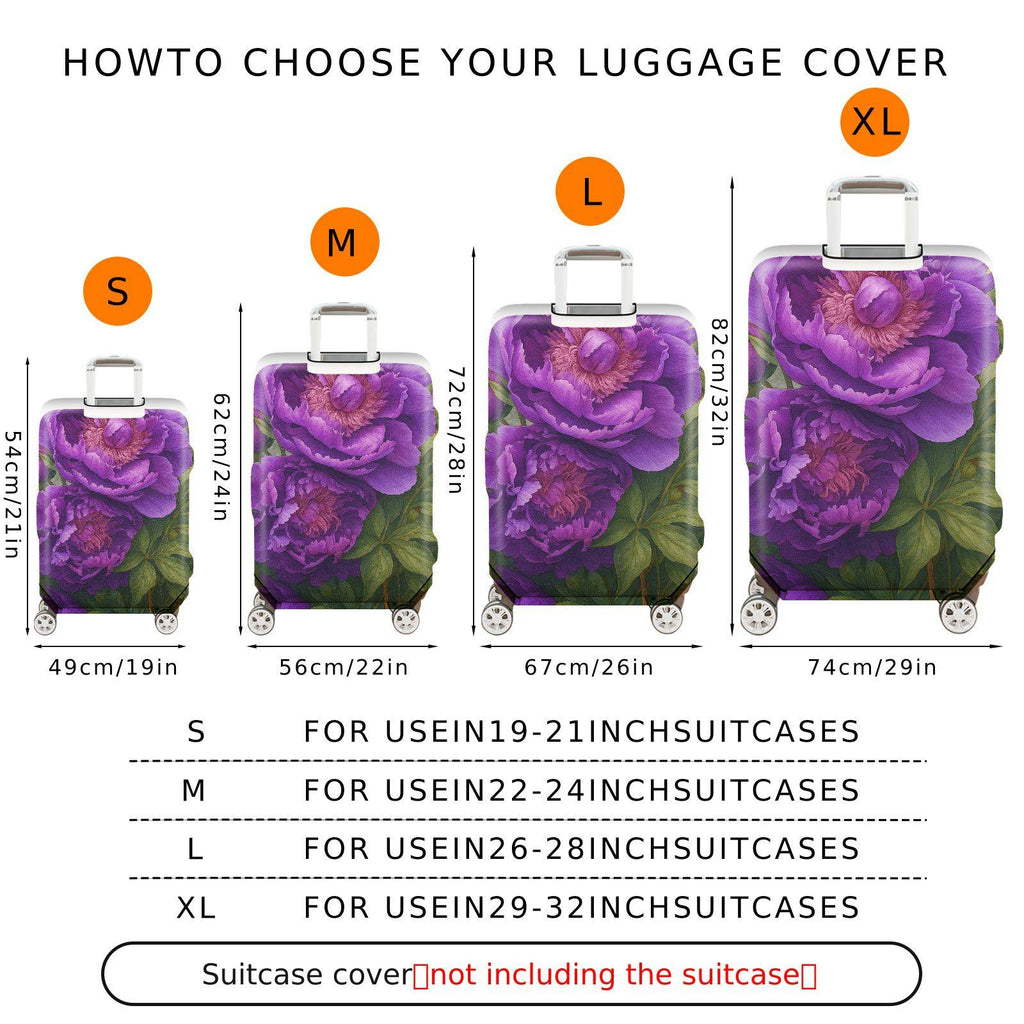 1-Piece Purple Peony Floral Artistic Decorative  Suitcase Luggage Cover, Stretch Protective Sleeve