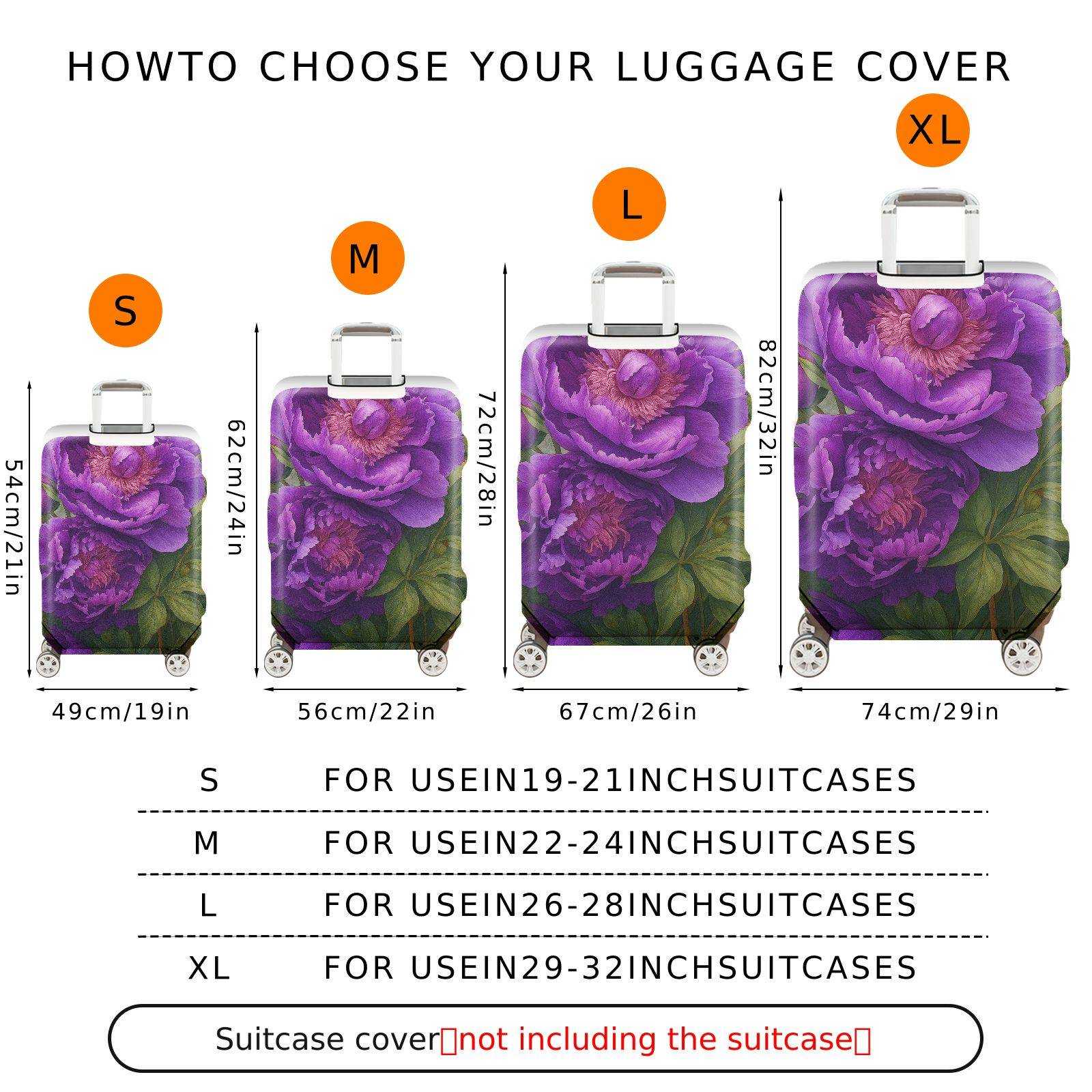 1-Piece Purple Peony Floral Artistic Decorative  Suitcase Luggage Cover, Stretch Protective Sleeve