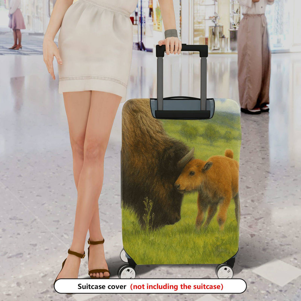 1-Piece Buffalo Landscape Pastoral Nature Animal Herd  Suitcase Luggage Cover, Stretch Protective Sleeve