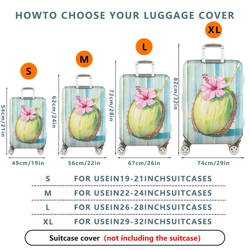 1-Piece Tropical Coconut Flower Holiday Beach Summer  Suitcase Luggage Cover, Stretch Protective Sleeve