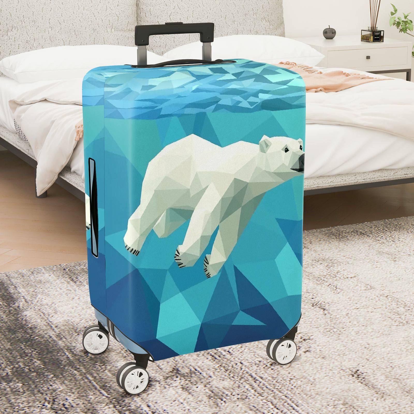 1-Piece Geometric Polar Bear Arctic Blue Ice Abstract  Suitcase Luggage Cover, Stretch Protective Sleeve