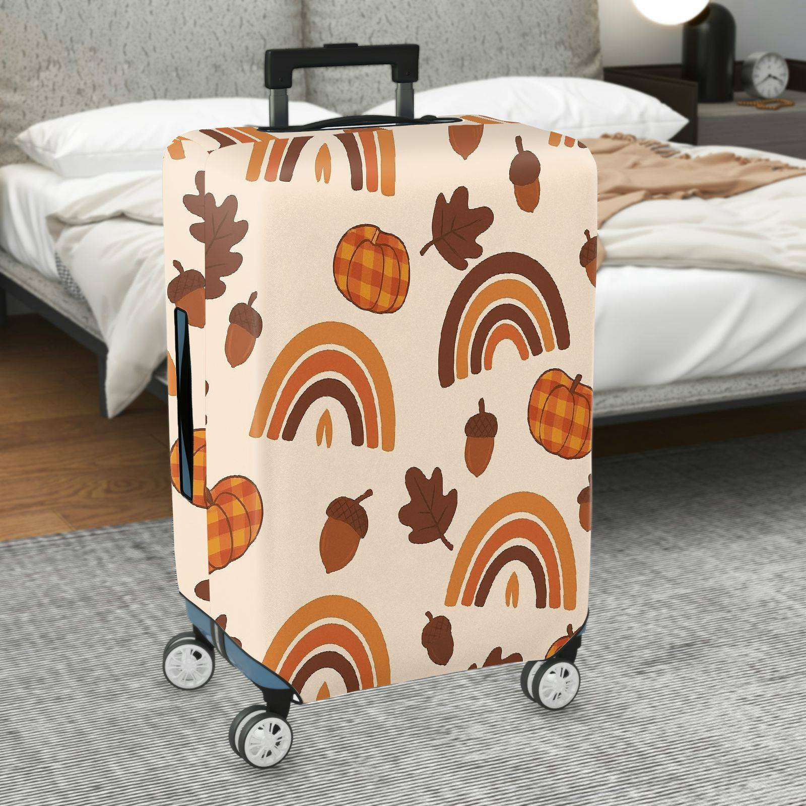 1-Piece Autumn Pumpkin Acorn Rainbow Leaf  Suitcase Luggage Cover, Stretch Protective Sleeve