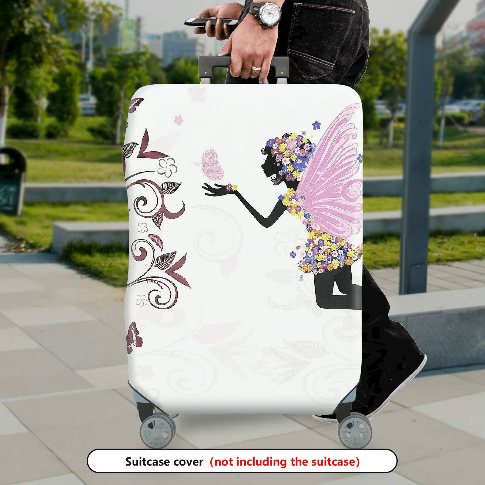 1-Piece Fairy Butterfly Floral Fantasy Elegant Artistic  Suitcase Luggage Cover, Stretch Protective Sleeve