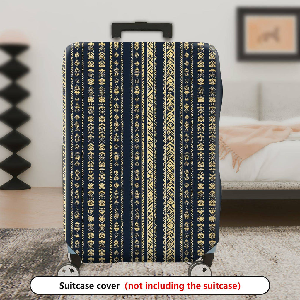 1-Piece Elegant Geometric Pattern Vertical Stripes Blue Gold  Suitcase Luggage Cover, Stretch Protective Sleeve