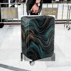 1-Piece Abstract Waves Pattern Teal Gold Artistic Modern  Suitcase Luggage Cover, Stretch Protective Sleeve
