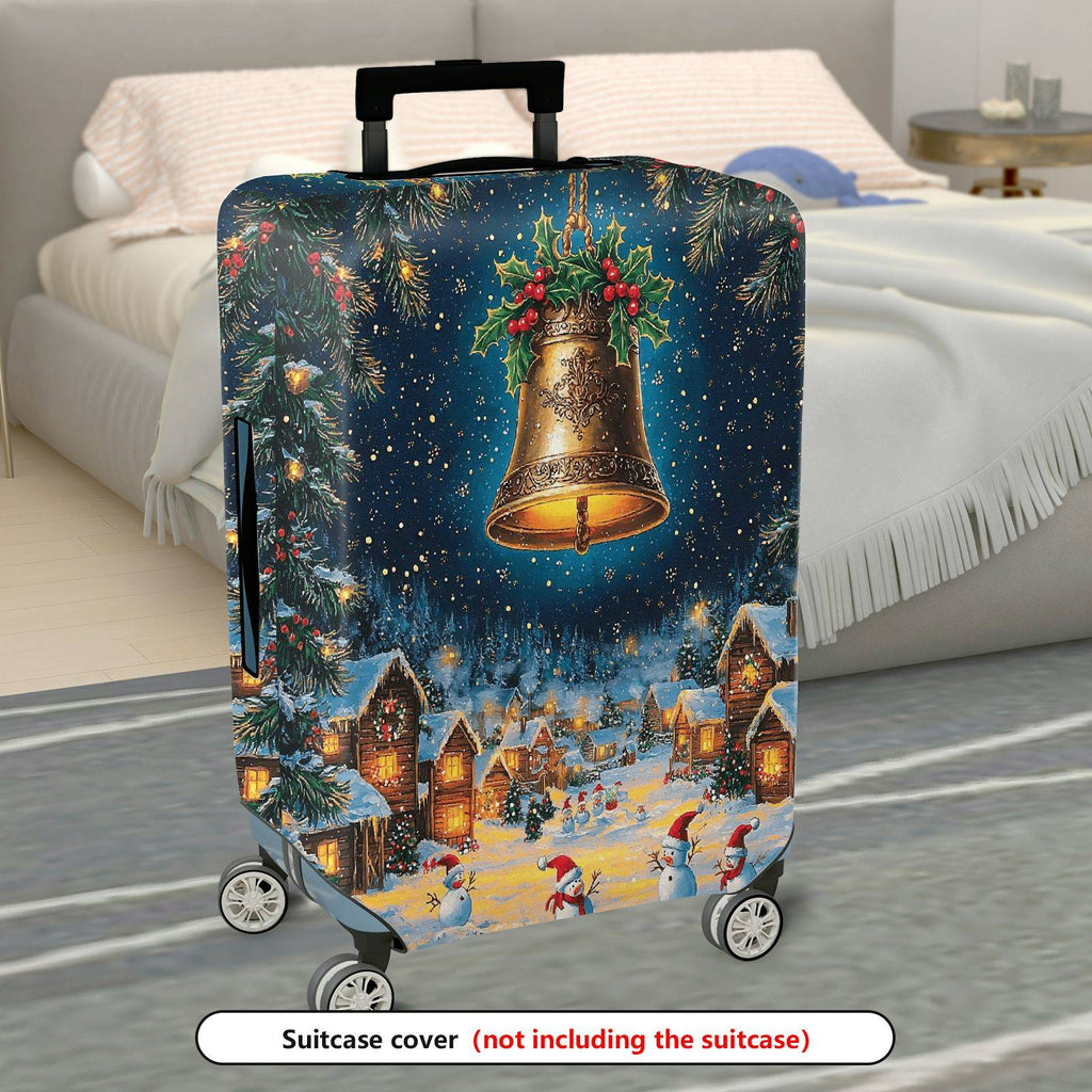 1-Piece Christmas Winter Holiday Bell Snow Village Snowman  Suitcase Luggage Cover, Stretch Protective Sleeve