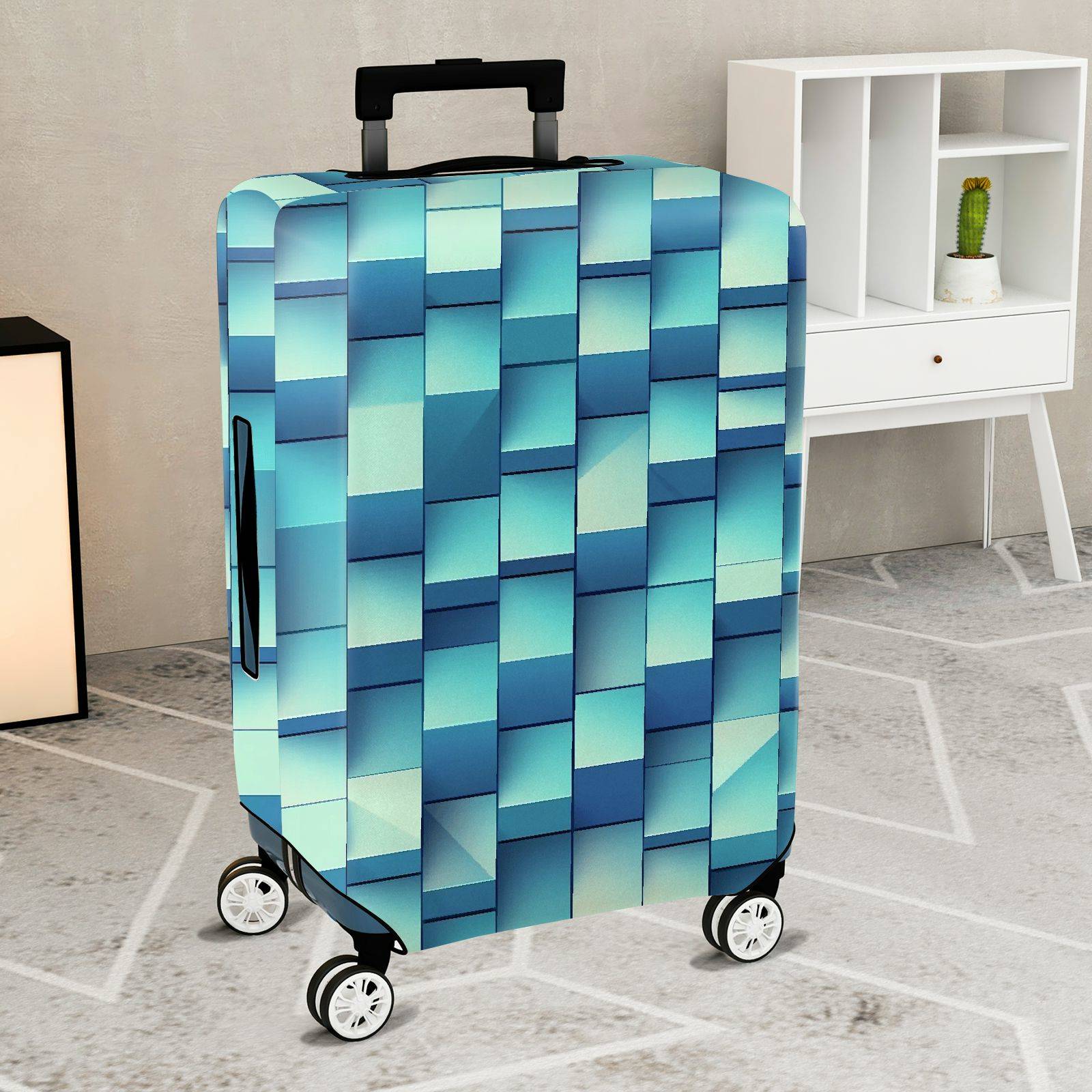 1-Piece Blue Geometric Abstract Modern Stylish Vibrant  Suitcase Luggage Cover, Stretch Protective Sleeve