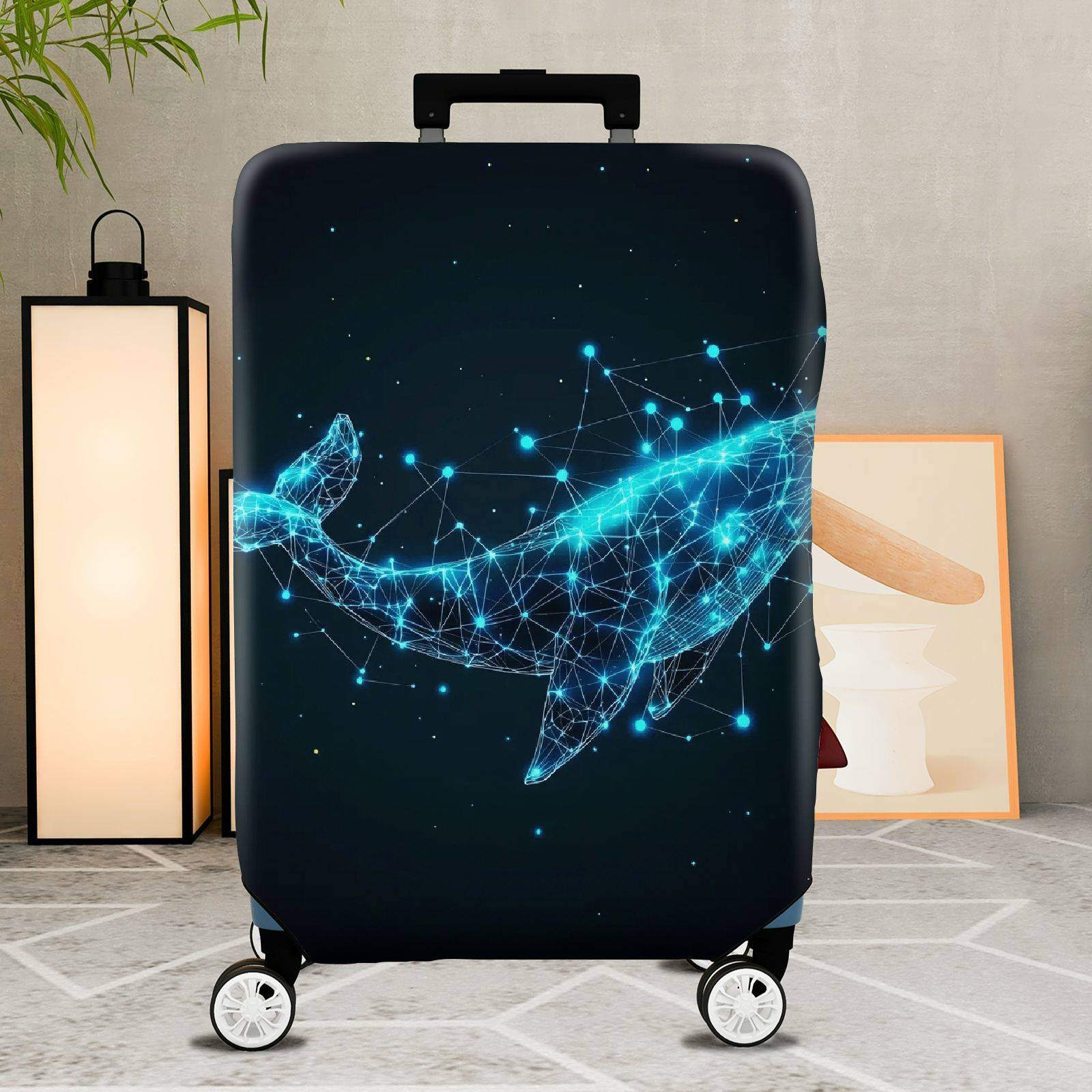 1-Piece Cosmic Whale Starry Network Futuristic Digital Abstract  Suitcase Luggage Cover, Stretch Protective Sleeve