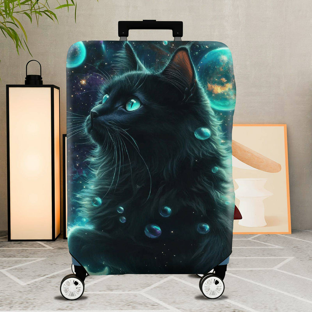 1-Piece Cosmic Feline Galaxy Starry Night Black  Suitcase Luggage Cover, Stretch Protective Sleeve