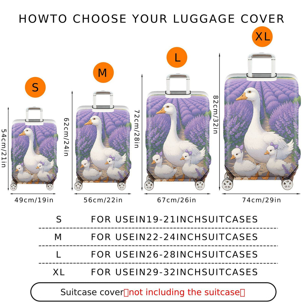 1-Piece Goose Lavender Family Purple Scenic Artistic  Suitcase Luggage Cover, Stretch Protective Sleeve