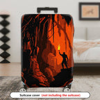 1-Piece Adventure Explorer Silhouette Fire Red Cave  Suitcase Luggage Cover, Stretch Protective Sleeve