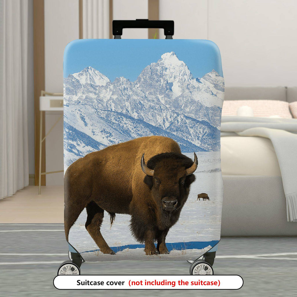 1-Piece Bison Mountain Snow Wildlife Nature Landscape  Suitcase Luggage Cover, Stretch Protective Sleeve