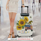 1-Piece Sunflower American Flag Gnome Car Artistic Travel Design  Suitcase Luggage Cover, Stretch Protective Sleeve