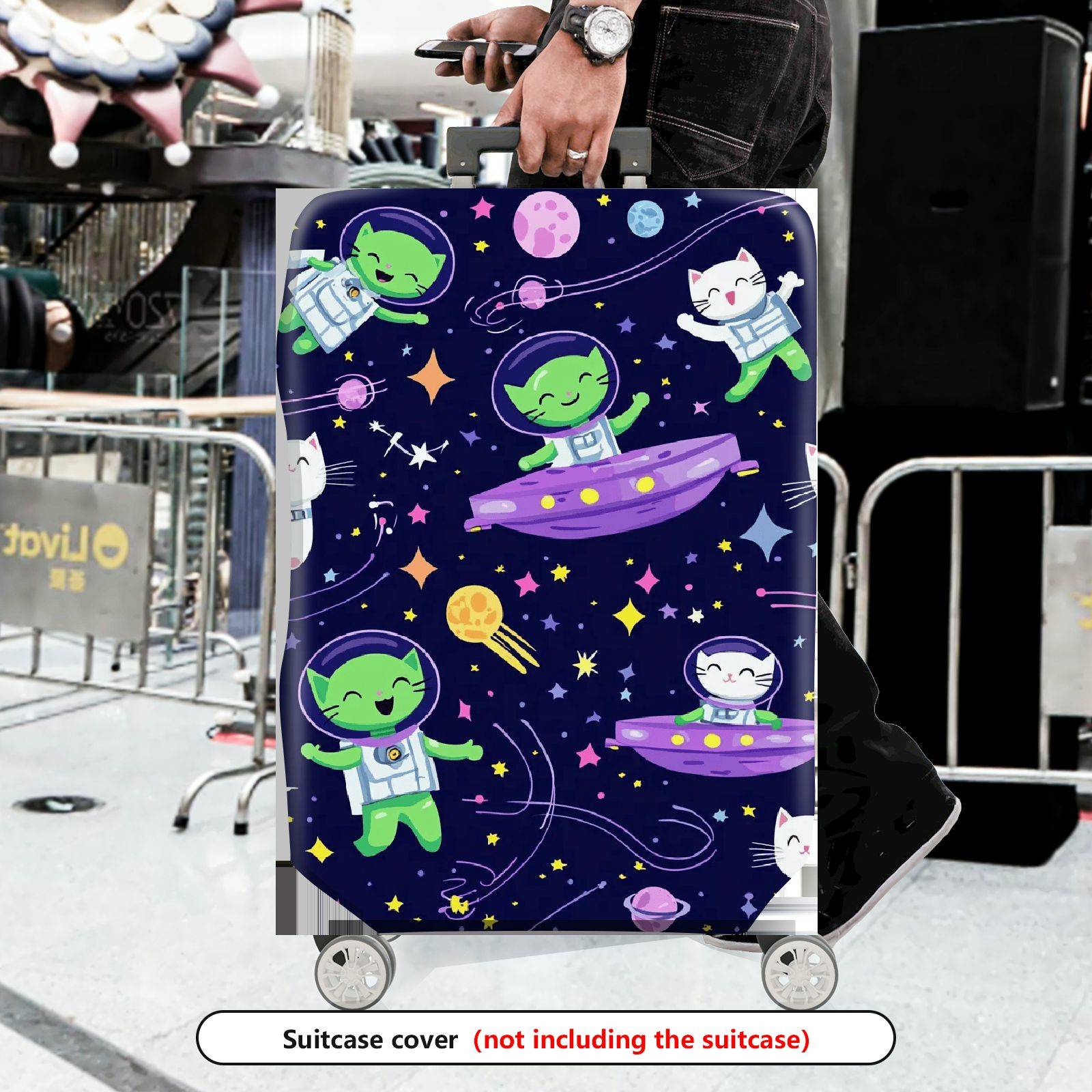 1-Piece Alien Space Cat Spaceship Stars  Suitcase Luggage Cover, Stretch Protective Sleeve
