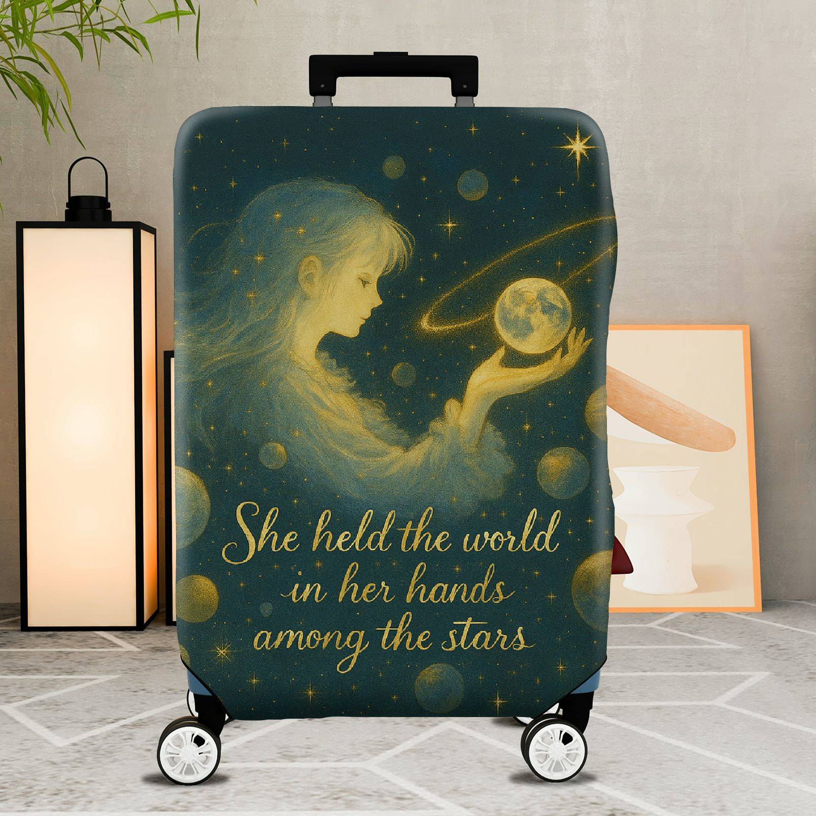 1-Piece Cosmic Starry Dream Girl Universe Art Astral  Suitcase Luggage Cover, Stretch Protective Sleeve