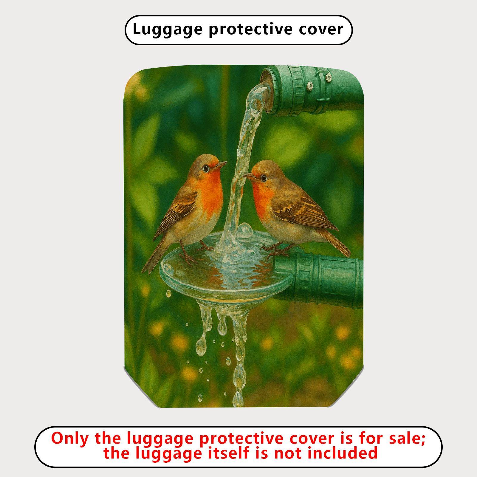 1-Piece Birds Nature Watercolor Pipe Green Artistic  Suitcase Luggage Cover, Stretch Protective Sleeve
