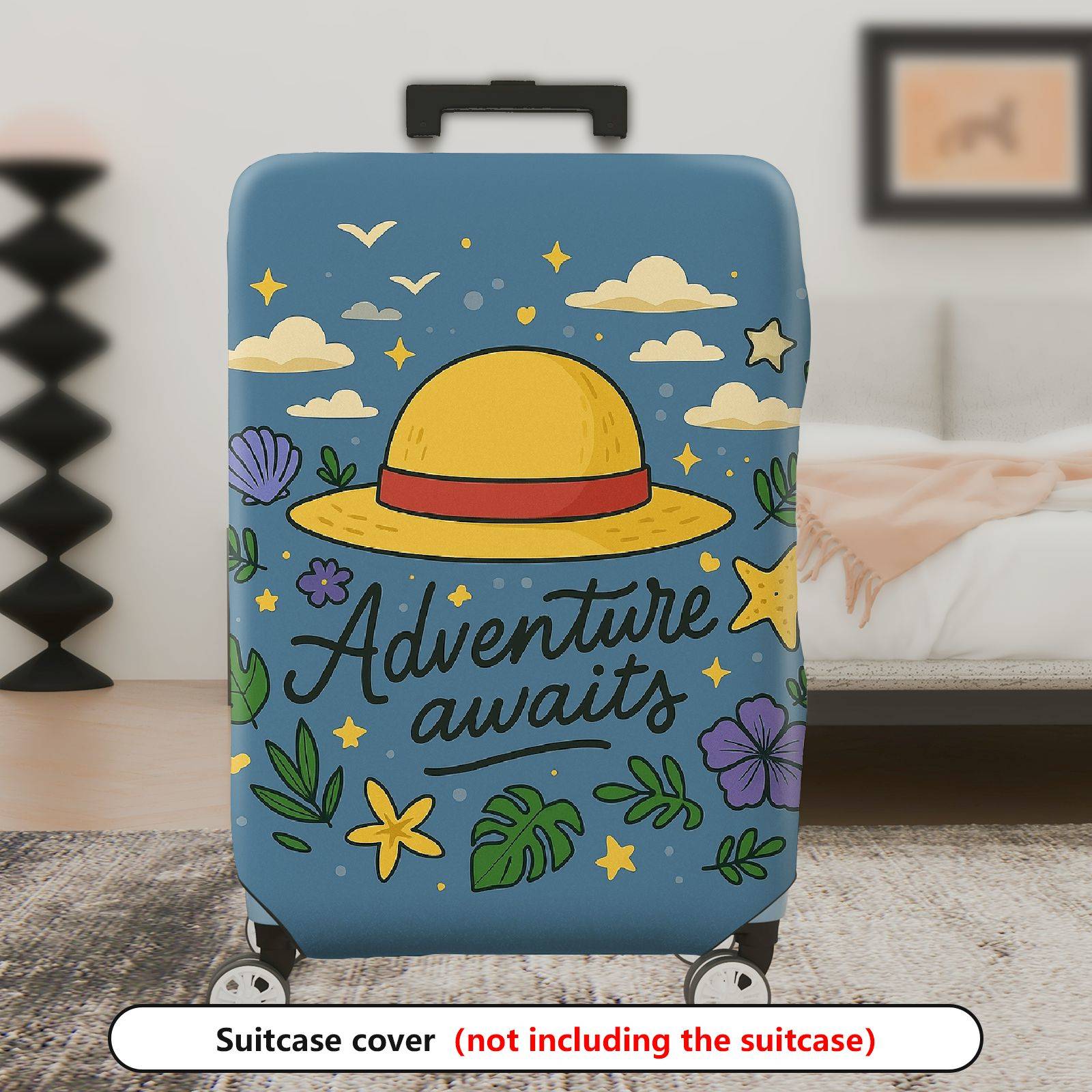 1-Piece Adventure Awaits Floral Hat Cloud Star  Suitcase Luggage Cover, Stretch Protective Sleeve