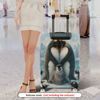1-Piece Penguin Family Winter Snow Forest Christmas Holiday  Suitcase Luggage Cover, Stretch Protective Sleeve
