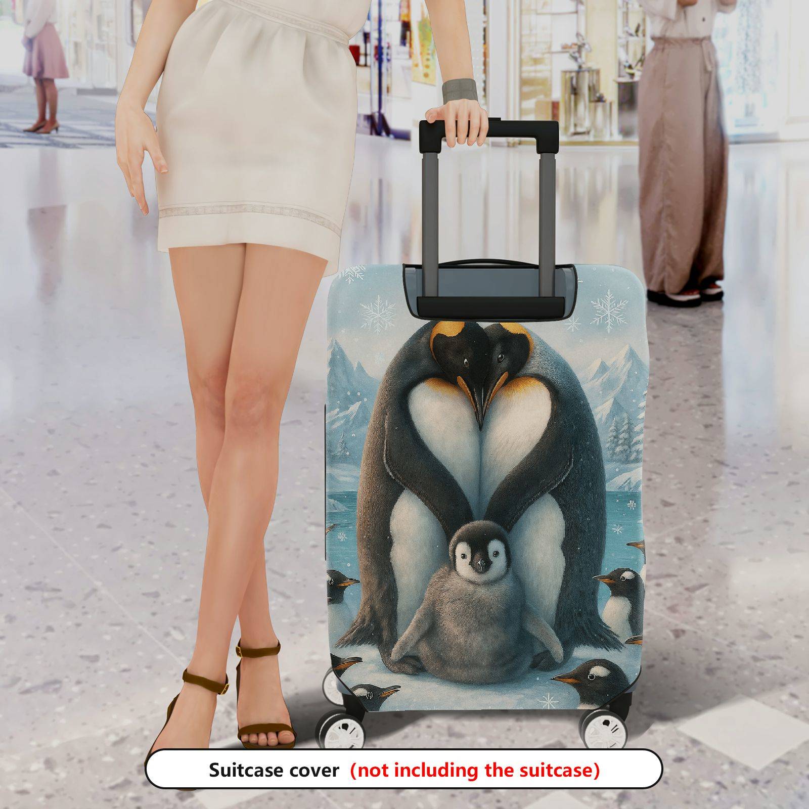 1-Piece Penguin Family Winter Snow Forest Christmas Holiday  Suitcase Luggage Cover, Stretch Protective Sleeve
