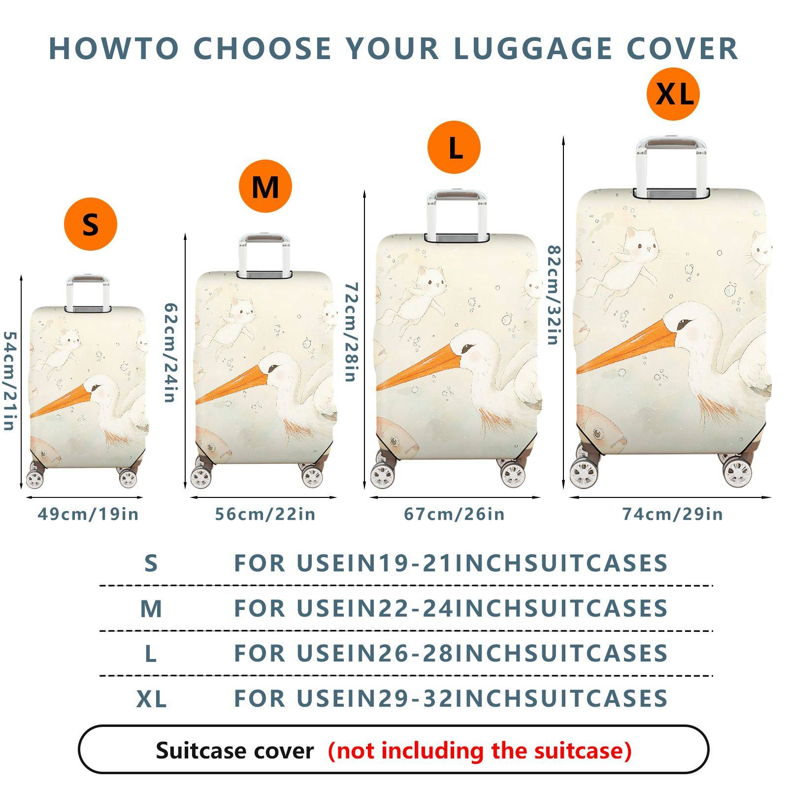 1-Piece Animal Fish Cat Crane Watercolor  Suitcase Luggage Cover, Stretch Protective Sleeve