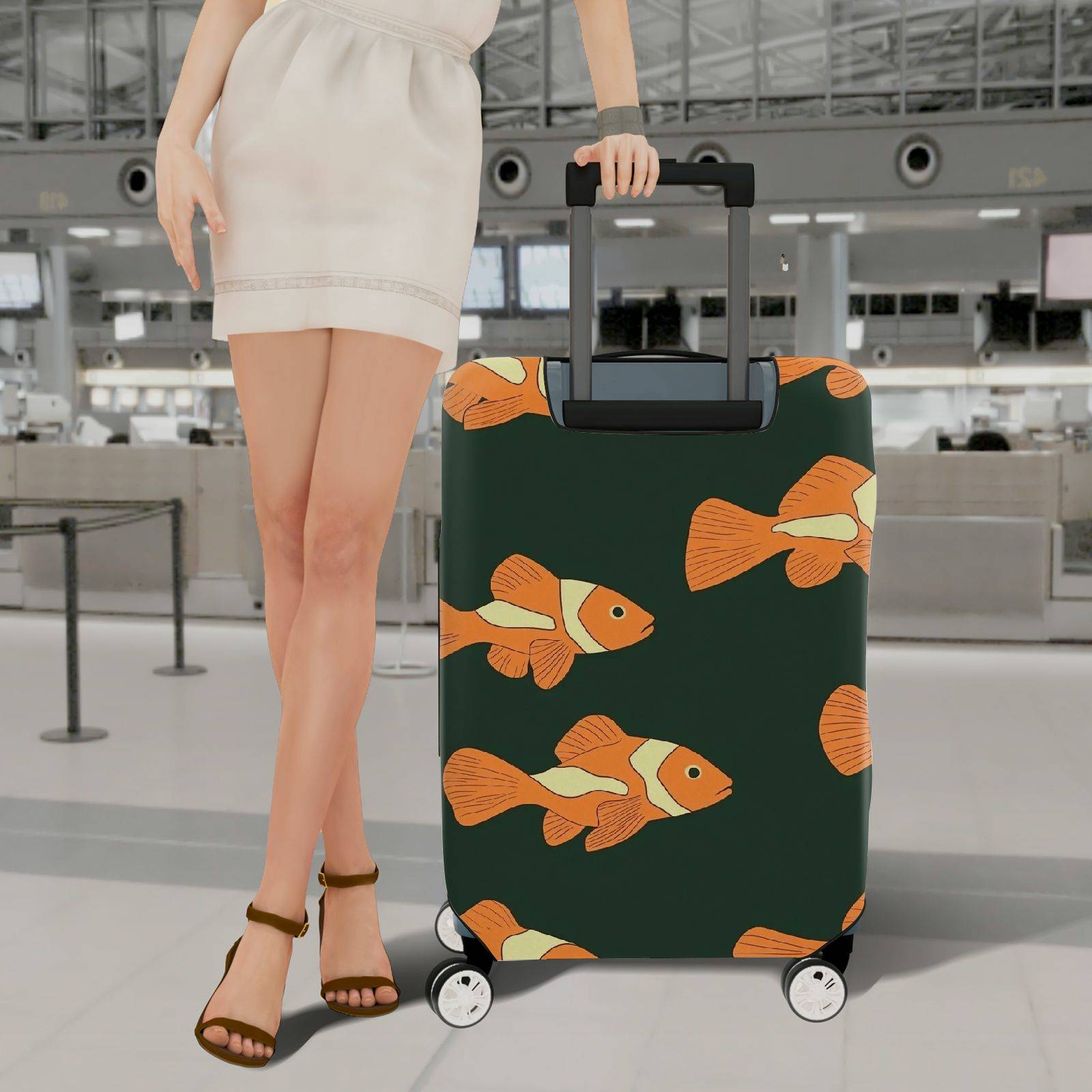 1-Piece Animal Fish Green Pattern  Suitcase Luggage Cover, Stretch Protective Sleeve