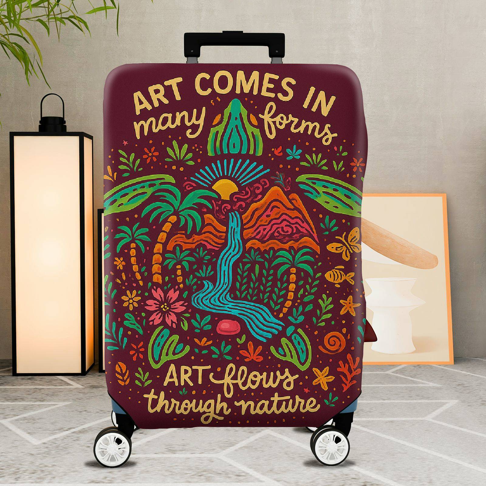 1-Piece Artistic Nature Colorful Flow Tropical Botanical Travel  Suitcase Luggage Cover, Stretch Protective Sleeve