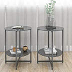 2-piece set (Black) Tempered Glass End Table, Round Coffee Table for Bedroom Living Room Office