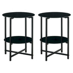 2-piece set (Black) Tempered Glass End Table, Round Coffee Table for Bedroom Living Room Office