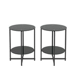 2-piece set (Black) Tempered Glass End Table, Round Coffee Table for Bedroom Living Room Office