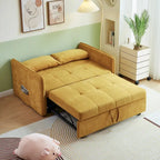 Yellow Chenille Fabric Pull-Out Sofa Bed Sleeper - 39.00 x 53.50 x 31.50