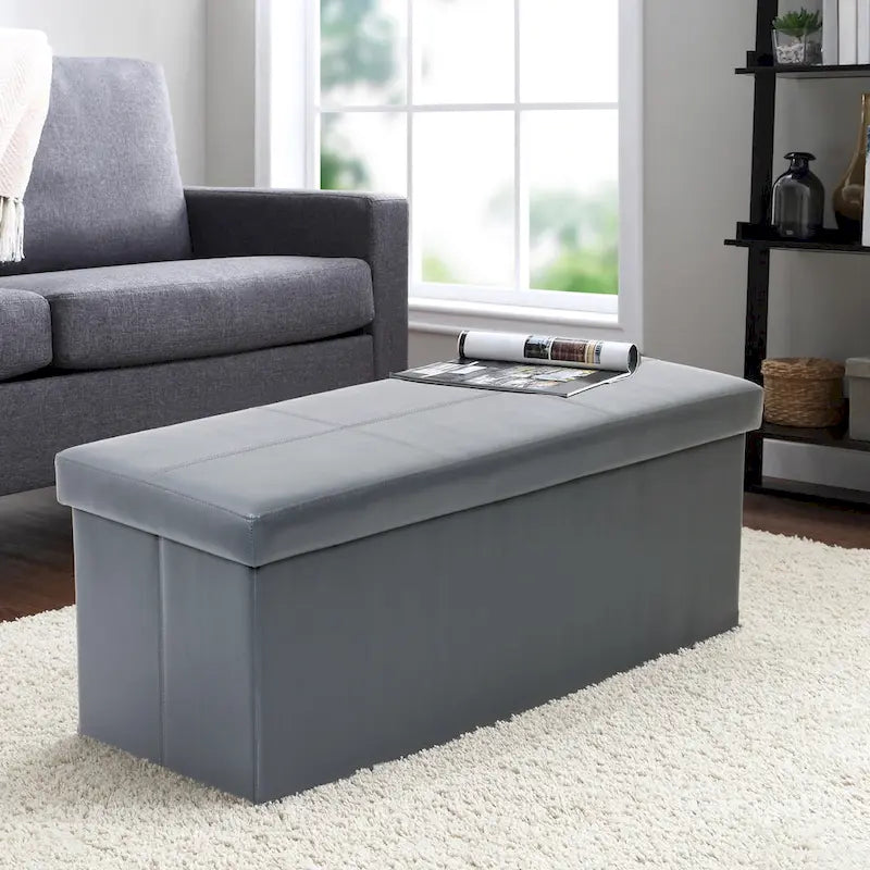American Furniture Classics Model Foldable Tufted Storage Bench - Gunmetal Gray