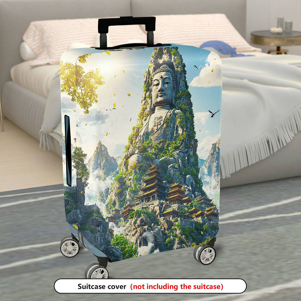 1-Piece Mountain Nature Landscape Temple Birds Sunlight  Suitcase Luggage Cover, Stretch Protective Sleeve