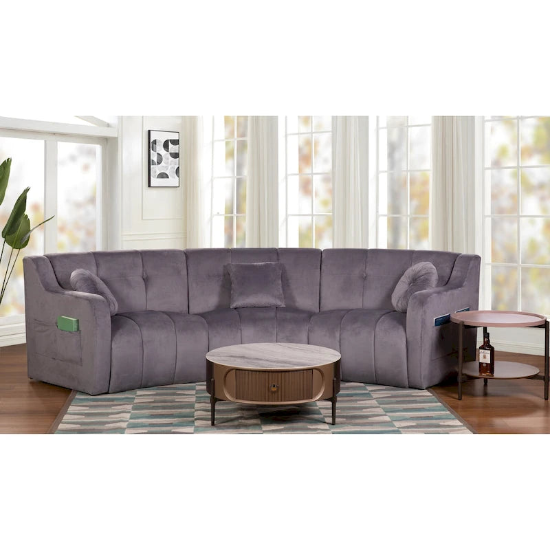 Velvet Curved sofa 3 Seats Symmetrical Modular legless sofa Corner Sectional Round couches - 127