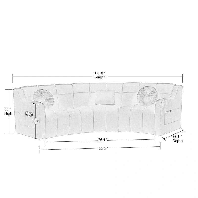 Velvet Curved sofa 3 Seats Symmetrical Modular legless sofa Corner Sectional Round couches - 127