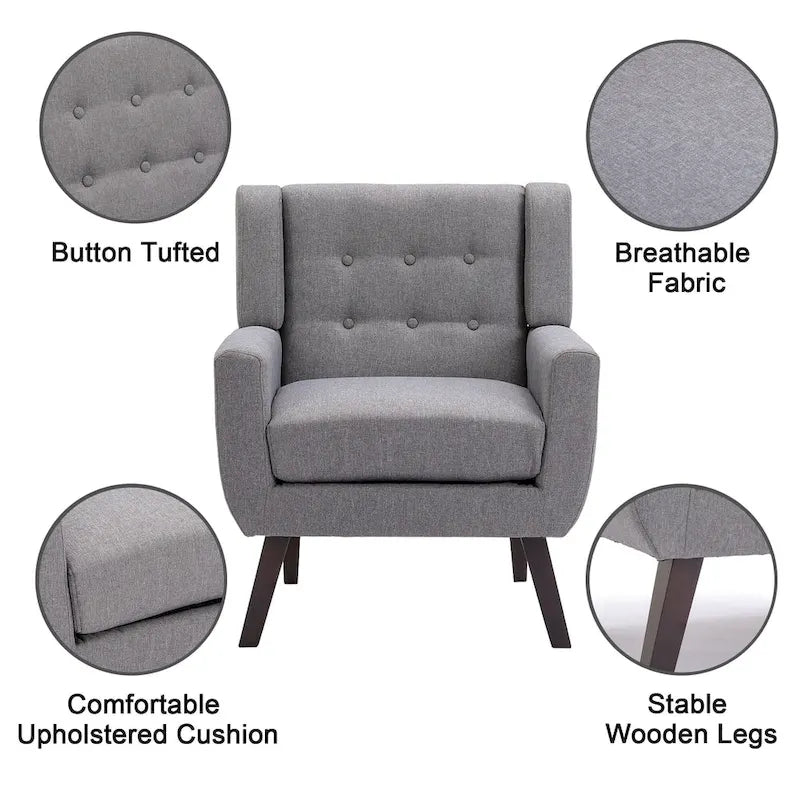 Modern Linen Button Tufted Arm Chair