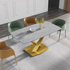 63 Modern Dining Table with Slate Stone Top and Metal Legs, Marble Dining Table