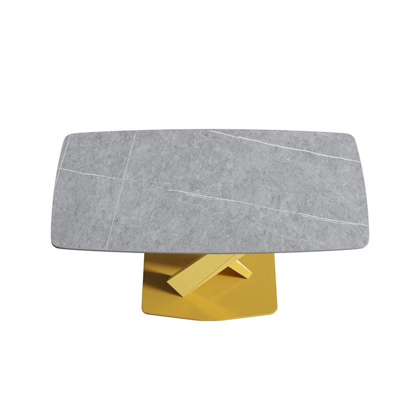 63 Modern Dining Table with Slate Stone Top and Metal Legs, Marble Dining Table