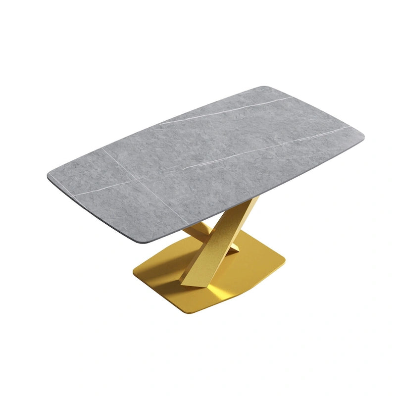 63 Modern Dining Table with Slate Stone Top and Metal Legs, Marble Dining Table
