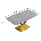 63 Modern Dining Table with Slate Stone Top and Metal Legs, Marble Dining Table