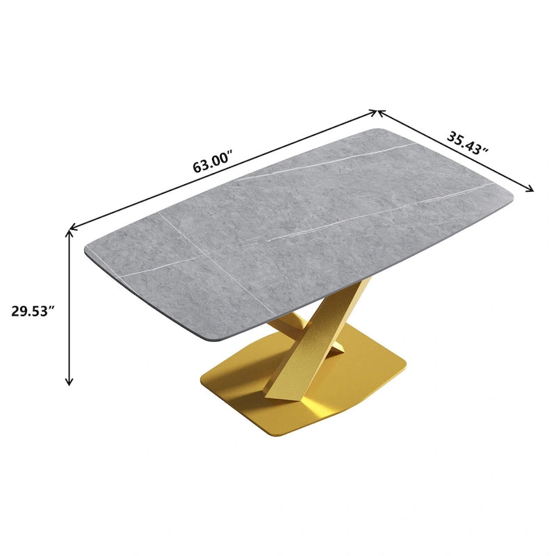 63 Modern Dining Table with Slate Stone Top and Metal Legs, Marble Dining Table