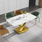 63 Modern Dining Table with Slate Stone Top and Metal Legs, Marble Dining Table
