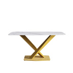 63 Modern Dining Table with Slate Stone Top and Metal Legs, Marble Dining Table