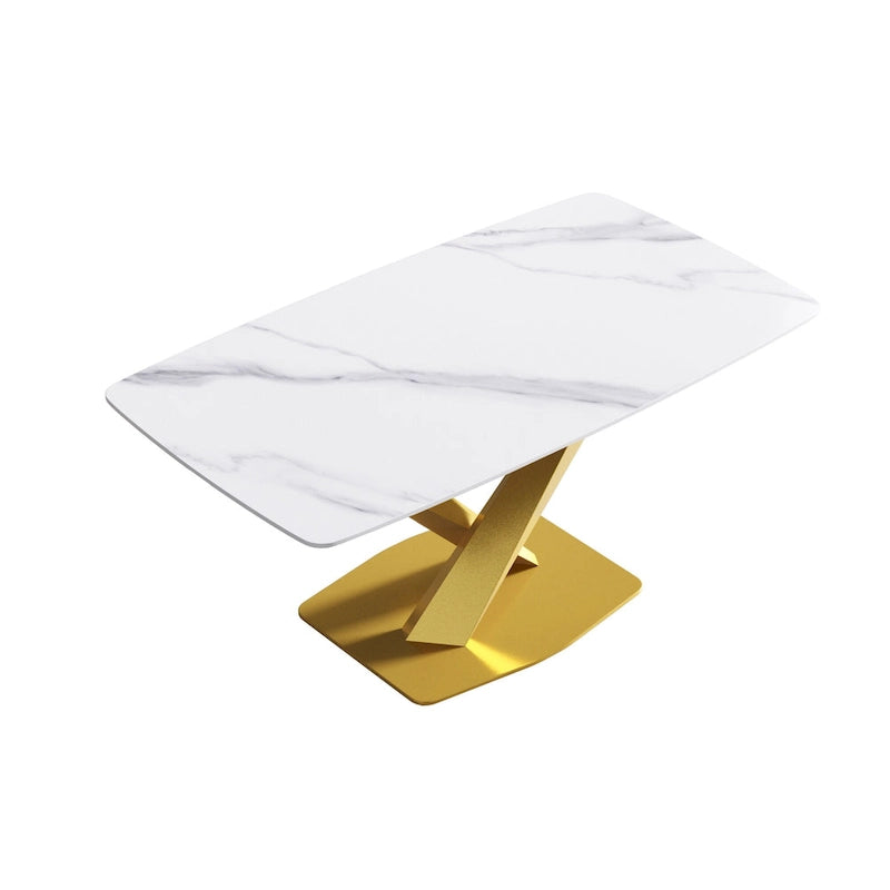 63 Modern Dining Table with Slate Stone Top and Metal Legs, Marble Dining Table