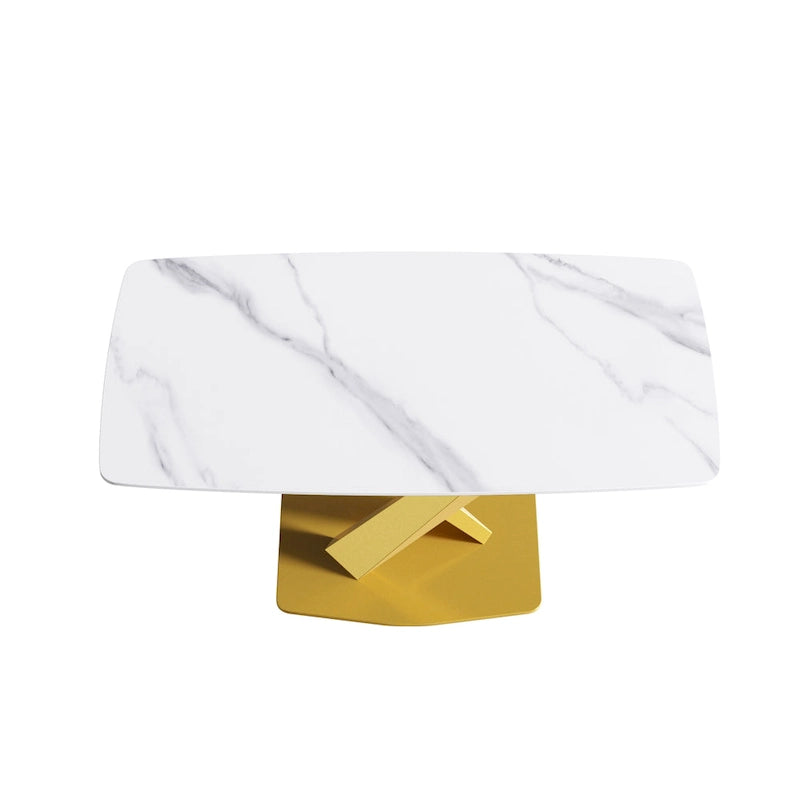 63 Modern Dining Table with Slate Stone Top and Metal Legs, Marble Dining Table