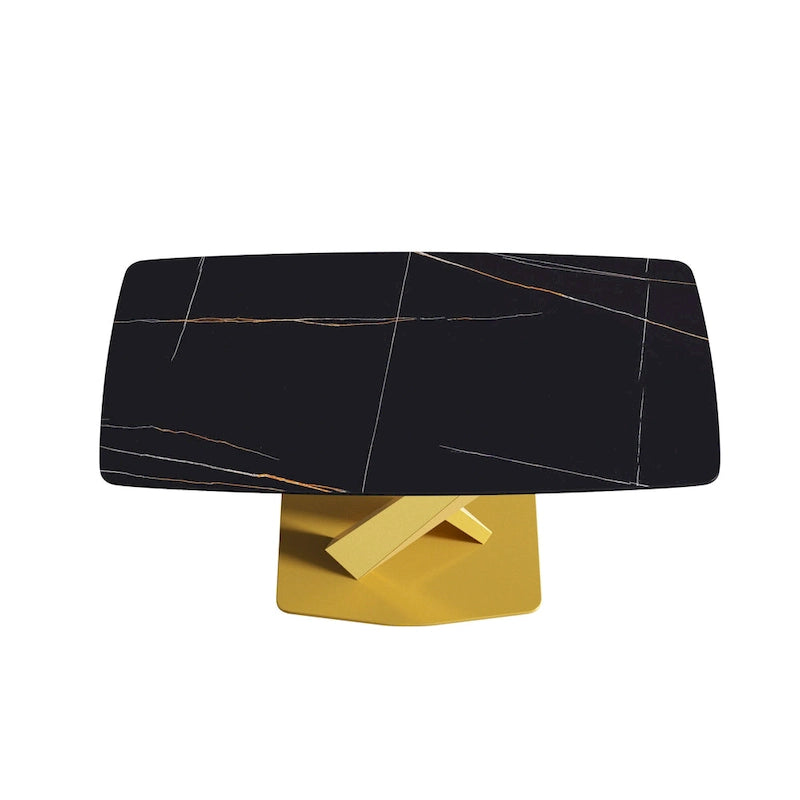 63 Modern Dining Table with Slate Stone Top and Metal Legs, Marble Dining Table