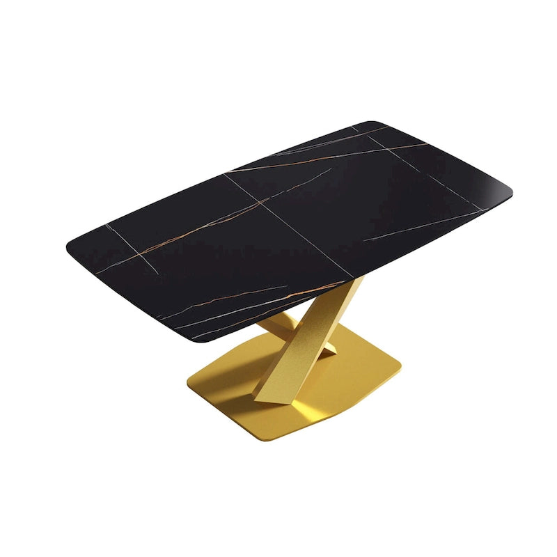 63 Modern Dining Table with Slate Stone Top and Metal Legs, Marble Dining Table