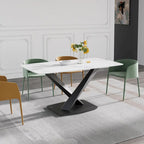 63 Modern Dining Table with Slate Stone Top and Metal Legs, Marble Dining Table