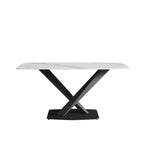 63 Modern Dining Table with Slate Stone Top and Metal Legs, Marble Dining Table