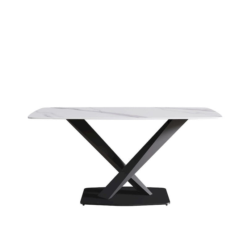 63 Modern Dining Table with Slate Stone Top and Metal Legs, Marble Dining Table
