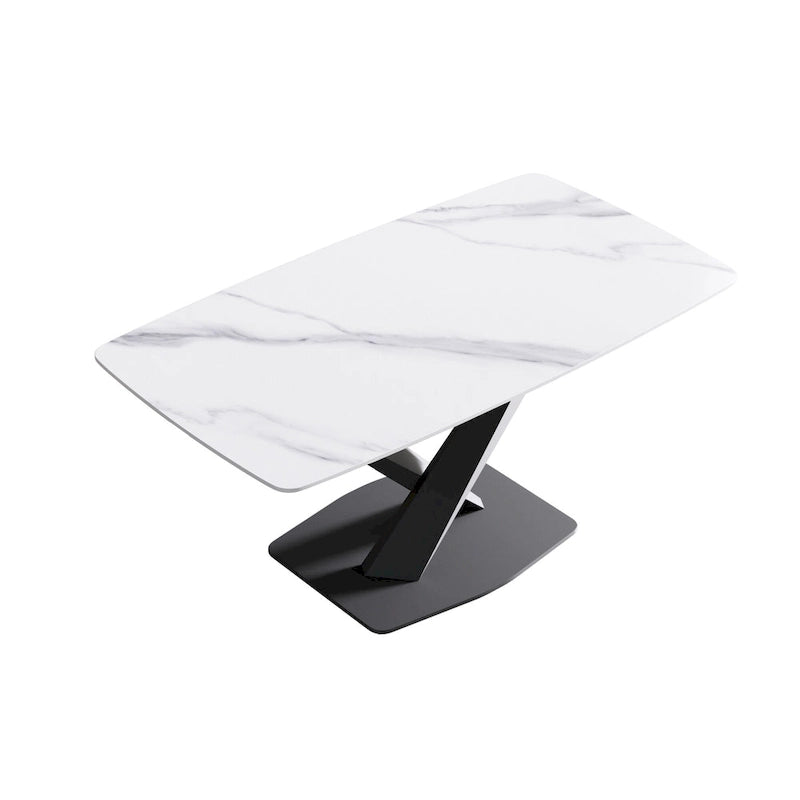 63 Modern Dining Table with Slate Stone Top and Metal Legs, Marble Dining Table